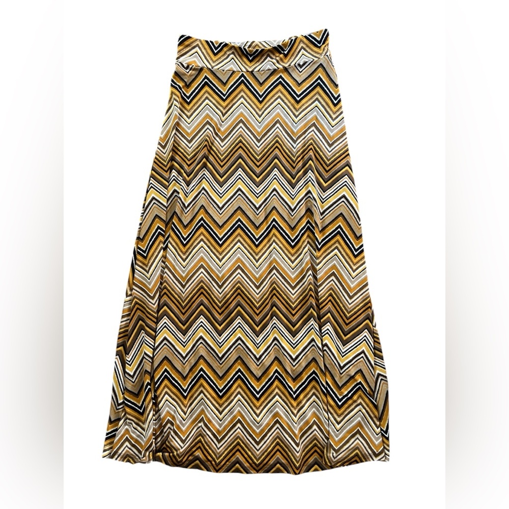 Veronica M Chevron Maxi Skirt in Mustard, Black & Cream